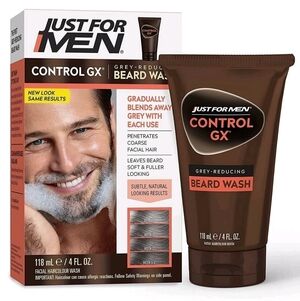 Just For Men Control GX Grey Reducing Beard Wash Shampoo, 4 fl oz Gradual Color